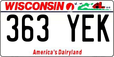 WI license plate 363YEK