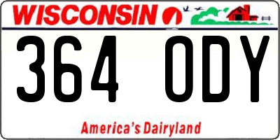 WI license plate 364ODY
