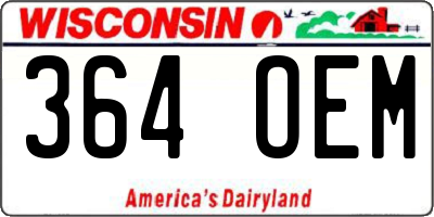WI license plate 364OEM