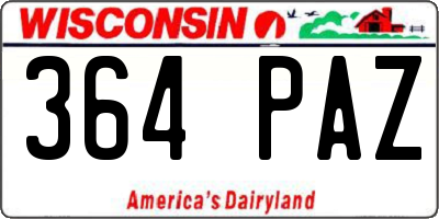 WI license plate 364PAZ