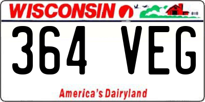 WI license plate 364VEG
