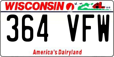 WI license plate 364VFW