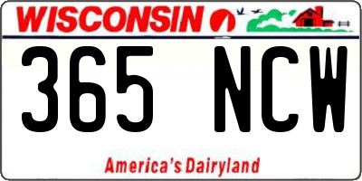 WI license plate 365NCW