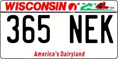 WI license plate 365NEK