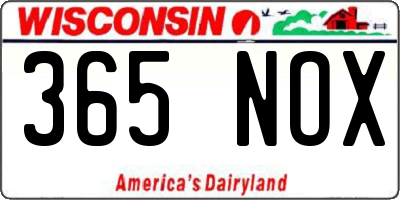 WI license plate 365NOX