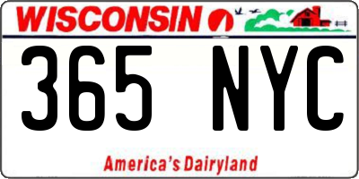 WI license plate 365NYC