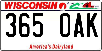 WI license plate 365OAK