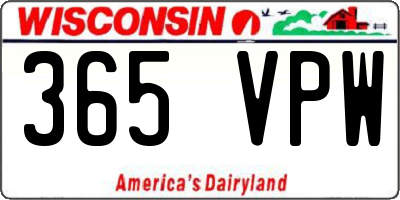 WI license plate 365VPW