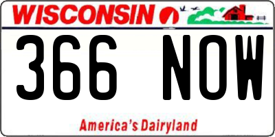 WI license plate 366NOW