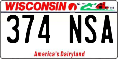 WI license plate 374NSA