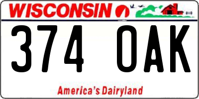 WI license plate 374OAK