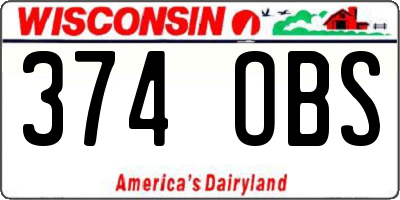 WI license plate 374OBS