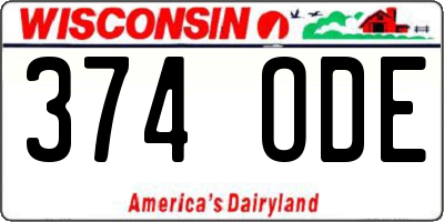 WI license plate 374ODE