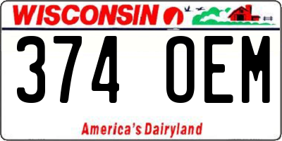 WI license plate 374OEM