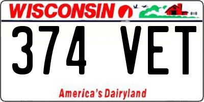 WI license plate 374VET