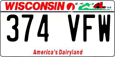 WI license plate 374VFW
