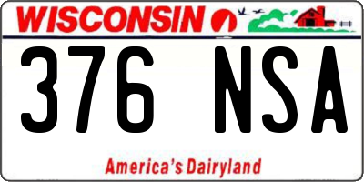 WI license plate 376NSA