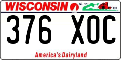 WI license plate 376XOC
