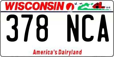 WI license plate 378NCA