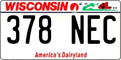 WI license plate 378NEC