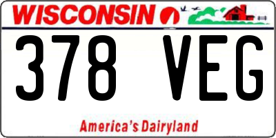 WI license plate 378VEG