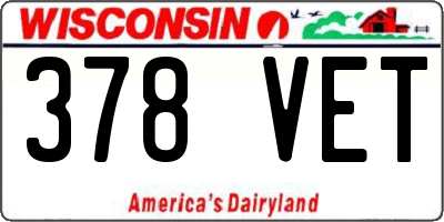 WI license plate 378VET