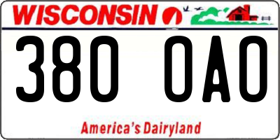 WI license plate 380OAO