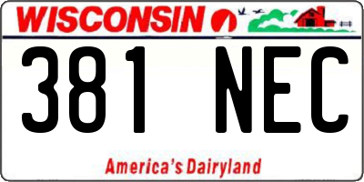 WI license plate 381NEC
