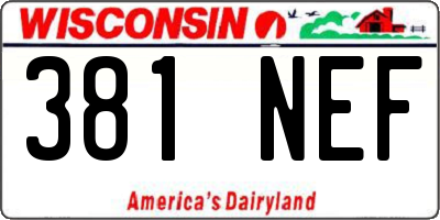 WI license plate 381NEF