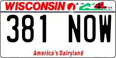 WI license plate 381NOW