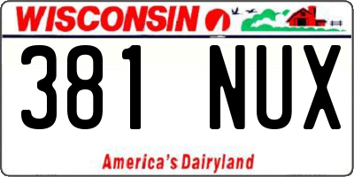 WI license plate 381NUX