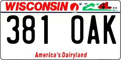 WI license plate 381OAK