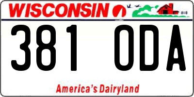 WI license plate 381ODA
