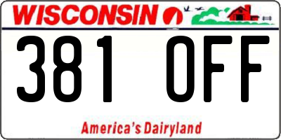 WI license plate 381OFF
