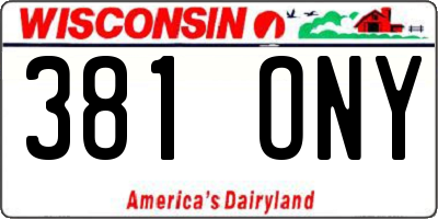 WI license plate 381ONY