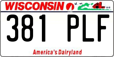 WI license plate 381PLF