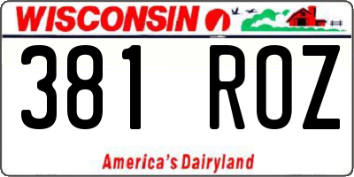 WI license plate 381ROZ