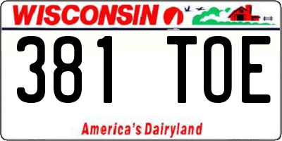 WI license plate 381TOE