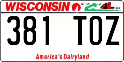 WI license plate 381TOZ