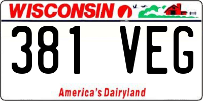 WI license plate 381VEG