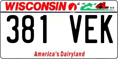 WI license plate 381VEK