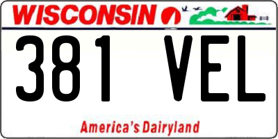 WI license plate 381VEL