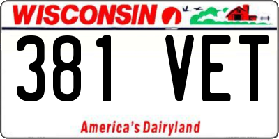 WI license plate 381VET