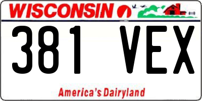 WI license plate 381VEX