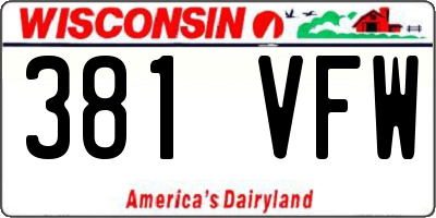 WI license plate 381VFW