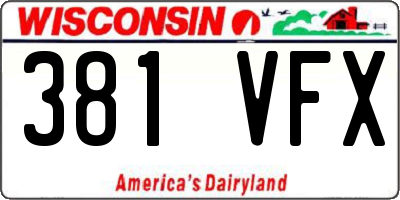 WI license plate 381VFX