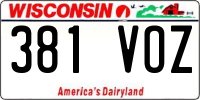 WI license plate 381VOZ