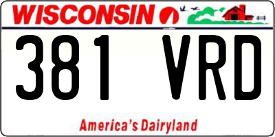 WI license plate 381VRD