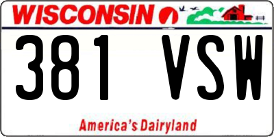 WI license plate 381VSW