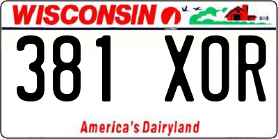 WI license plate 381XOR